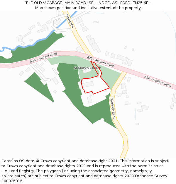 THE OLD VICARAGE, MAIN ROAD, SELLINDGE, ASHFORD, TN25 6EL: Location map and indicative extent of plot