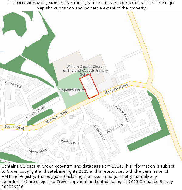 THE OLD VICARAGE, MORRISON STREET, STILLINGTON, STOCKTON-ON-TEES, TS21 1JD: Location map and indicative extent of plot