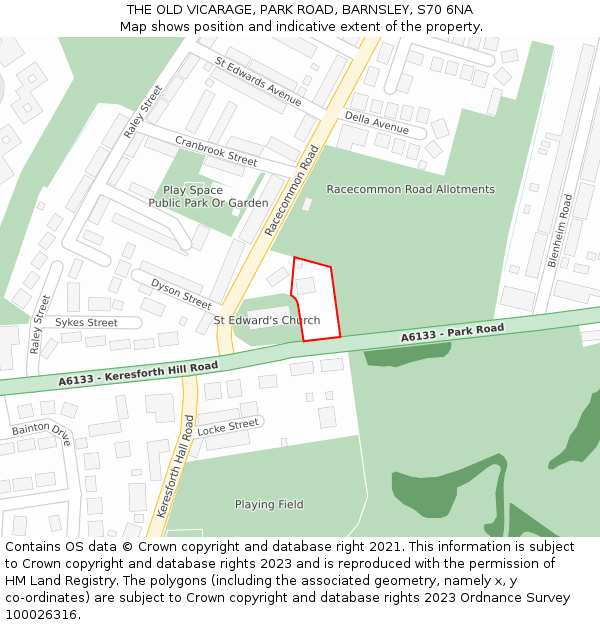 THE OLD VICARAGE, PARK ROAD, BARNSLEY, S70 6NA: Location map and indicative extent of plot