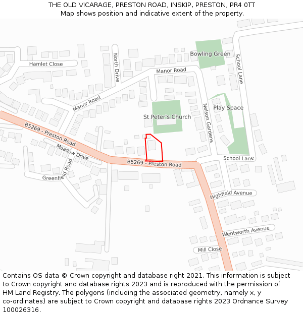 THE OLD VICARAGE, PRESTON ROAD, INSKIP, PRESTON, PR4 0TT: Location map and indicative extent of plot