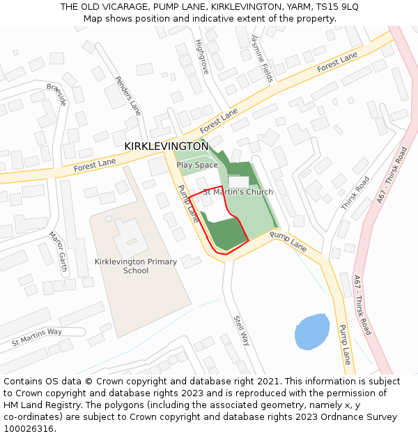 THE OLD VICARAGE, PUMP LANE, KIRKLEVINGTON, YARM, TS15 9LQ: Location map and indicative extent of plot