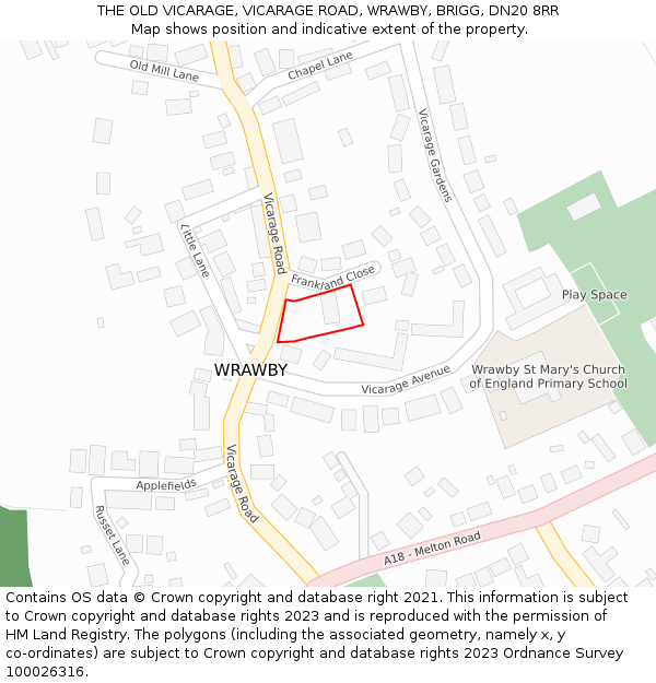 THE OLD VICARAGE, VICARAGE ROAD, WRAWBY, BRIGG, DN20 8RR: Location map and indicative extent of plot