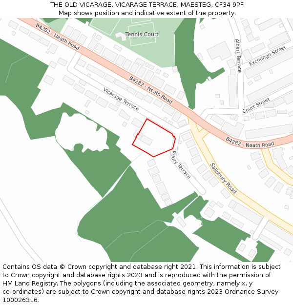 THE OLD VICARAGE, VICARAGE TERRACE, MAESTEG, CF34 9PF: Location map and indicative extent of plot