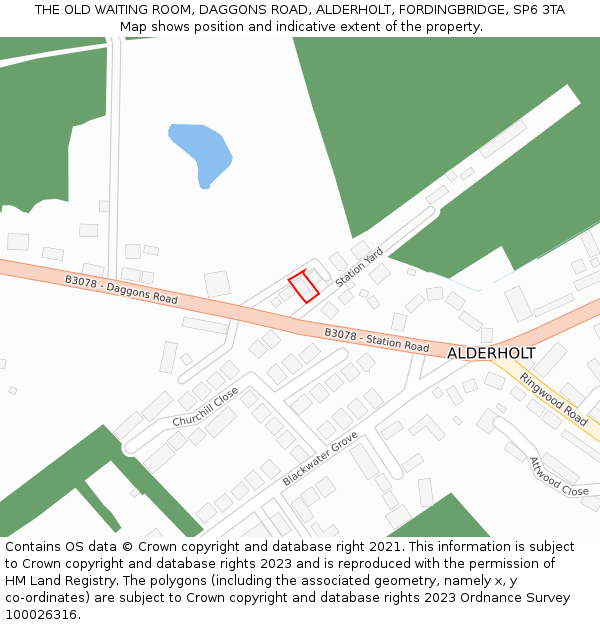 THE OLD WAITING ROOM, DAGGONS ROAD, ALDERHOLT, FORDINGBRIDGE, SP6 3TA: Location map and indicative extent of plot