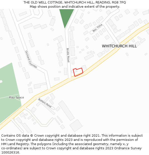 THE OLD WELL COTTAGE, WHITCHURCH HILL, READING, RG8 7PQ: Location map and indicative extent of plot