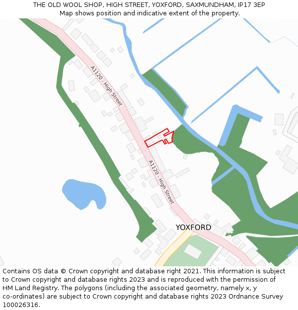 THE OLD WOOL SHOP, HIGH STREET, YOXFORD, SAXMUNDHAM, IP17 3EP: Location map and indicative extent of plot