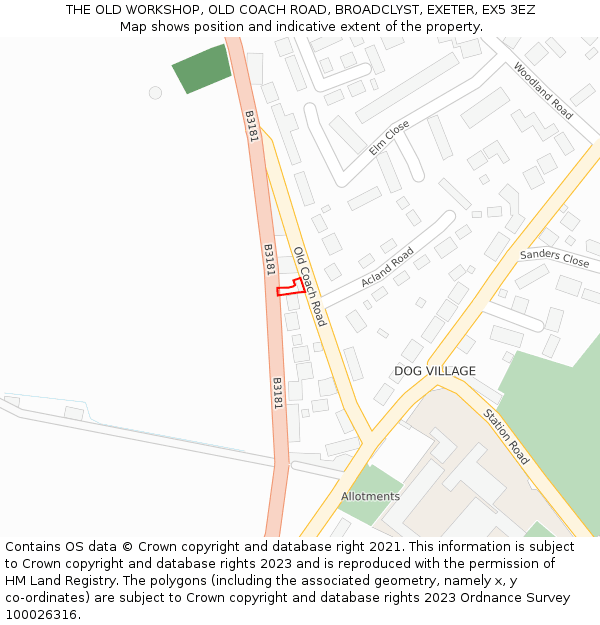 THE OLD WORKSHOP, OLD COACH ROAD, BROADCLYST, EXETER, EX5 3EZ: Location map and indicative extent of plot