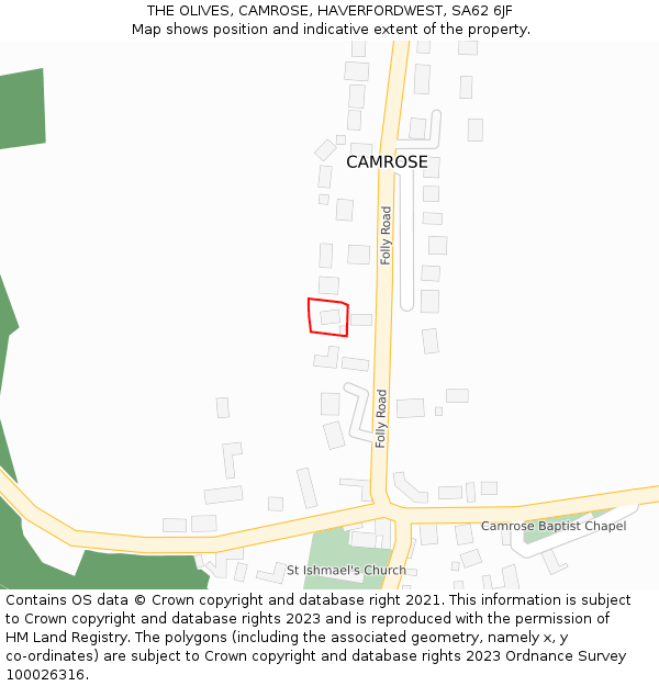 THE OLIVES, CAMROSE, HAVERFORDWEST, SA62 6JF: Location map and indicative extent of plot