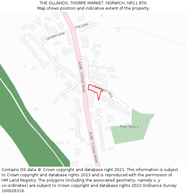 THE OLLANDS, THORPE MARKET, NORWICH, NR11 8TN: Location map and indicative extent of plot