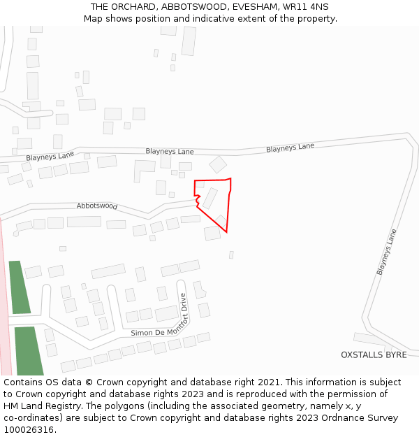 THE ORCHARD, ABBOTSWOOD, EVESHAM, WR11 4NS: Location map and indicative extent of plot