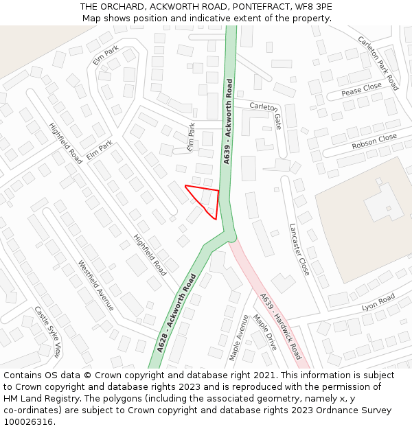 THE ORCHARD, ACKWORTH ROAD, PONTEFRACT, WF8 3PE: Location map and indicative extent of plot