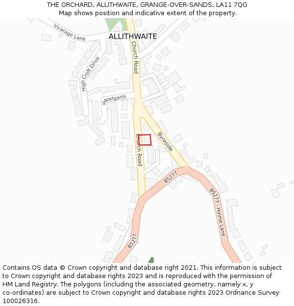 THE ORCHARD, ALLITHWAITE, GRANGE-OVER-SANDS, LA11 7QG: Location map and indicative extent of plot