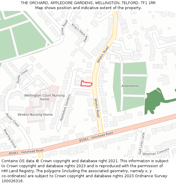 THE ORCHARD, APPLEDORE GARDENS, WELLINGTON, TELFORD, TF1 1RR: Location map and indicative extent of plot