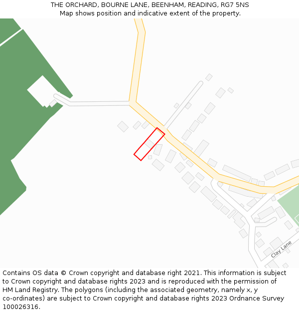 THE ORCHARD, BOURNE LANE, BEENHAM, READING, RG7 5NS: Location map and indicative extent of plot