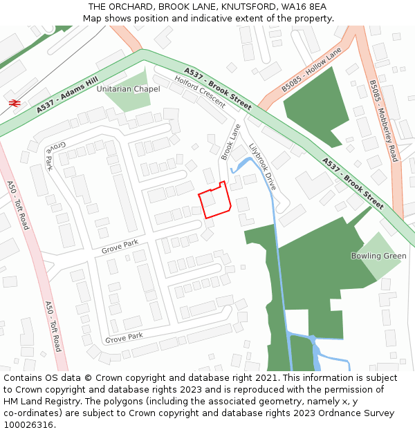 THE ORCHARD, BROOK LANE, KNUTSFORD, WA16 8EA: Location map and indicative extent of plot