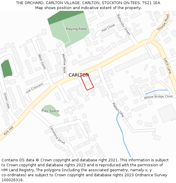 THE ORCHARD, CARLTON VILLAGE, CARLTON, STOCKTON-ON-TEES, TS21 1EA: Location map and indicative extent of plot