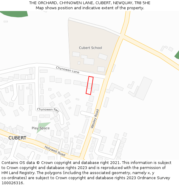 THE ORCHARD, CHYNOWEN LANE, CUBERT, NEWQUAY, TR8 5HE: Location map and indicative extent of plot