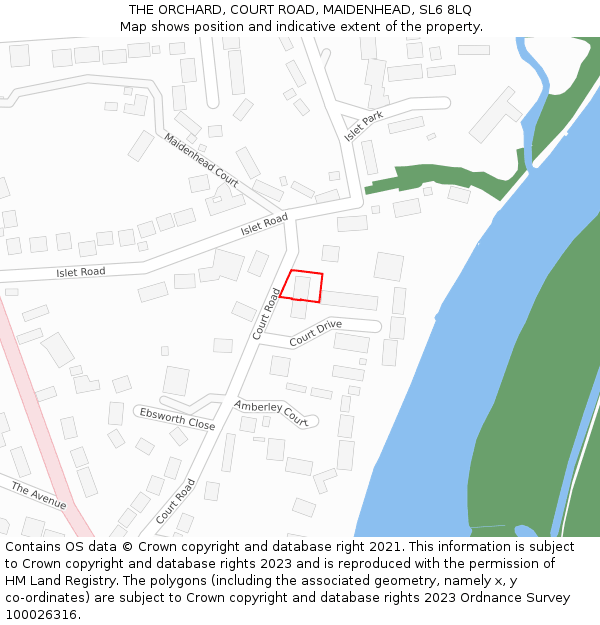 THE ORCHARD, COURT ROAD, MAIDENHEAD, SL6 8LQ: Location map and indicative extent of plot