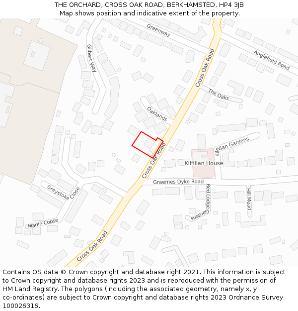 THE ORCHARD, CROSS OAK ROAD, BERKHAMSTED, HP4 3JB: Location map and indicative extent of plot