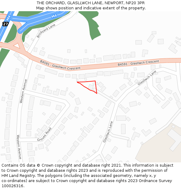 THE ORCHARD, GLASLLWCH LANE, NEWPORT, NP20 3PR: Location map and indicative extent of plot