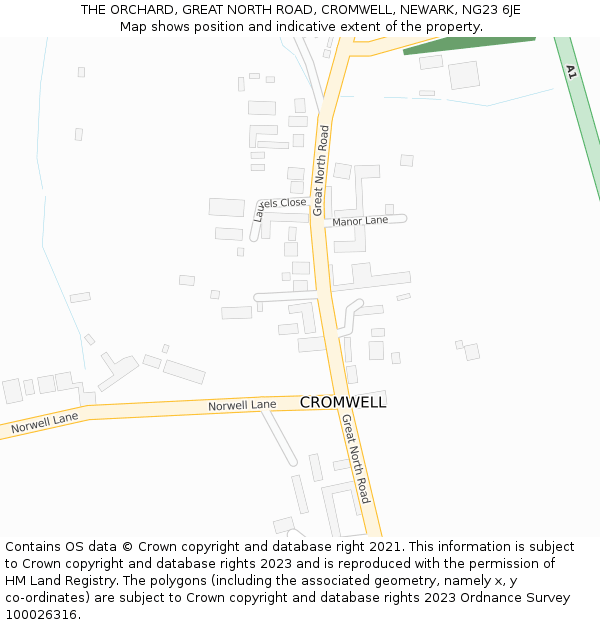 THE ORCHARD, GREAT NORTH ROAD, CROMWELL, NEWARK, NG23 6JE: Location map and indicative extent of plot