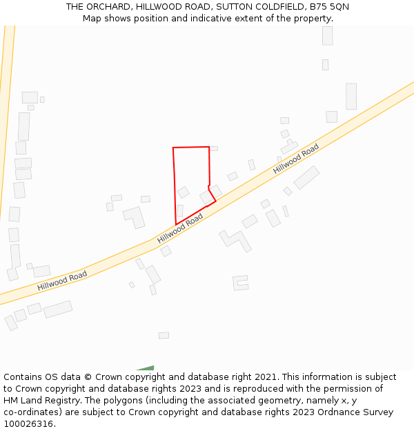 THE ORCHARD, HILLWOOD ROAD, SUTTON COLDFIELD, B75 5QN: Location map and indicative extent of plot