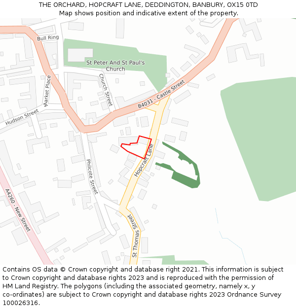 THE ORCHARD, HOPCRAFT LANE, DEDDINGTON, BANBURY, OX15 0TD: Location map and indicative extent of plot