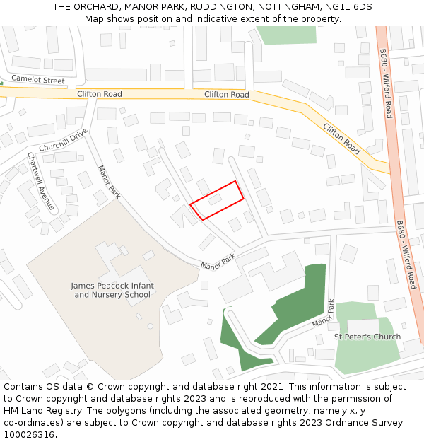 THE ORCHARD, MANOR PARK, RUDDINGTON, NOTTINGHAM, NG11 6DS: Location map and indicative extent of plot