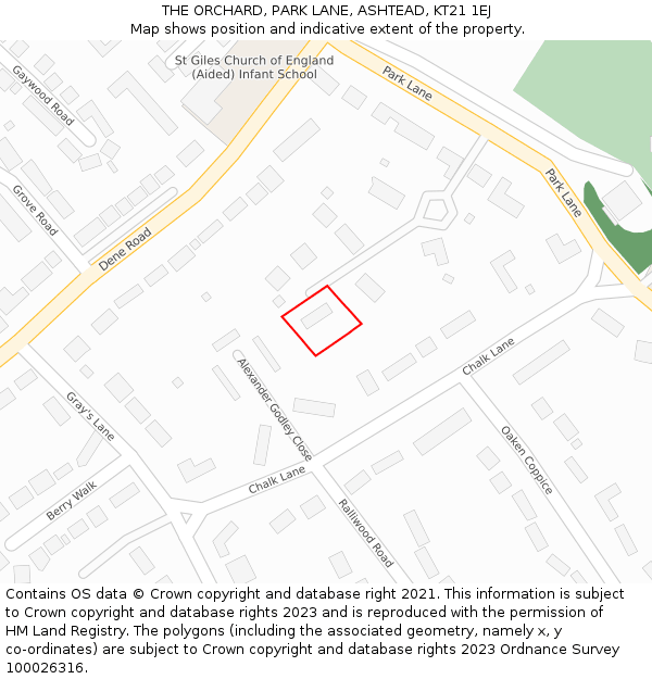 THE ORCHARD, PARK LANE, ASHTEAD, KT21 1EJ: Location map and indicative extent of plot