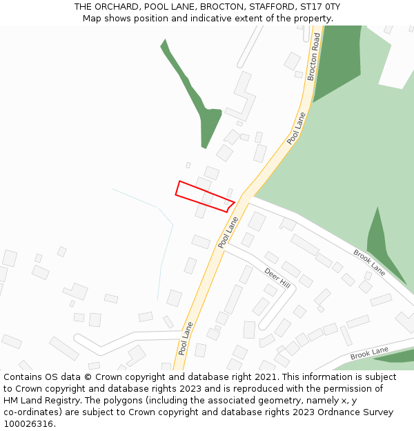 THE ORCHARD, POOL LANE, BROCTON, STAFFORD, ST17 0TY: Location map and indicative extent of plot