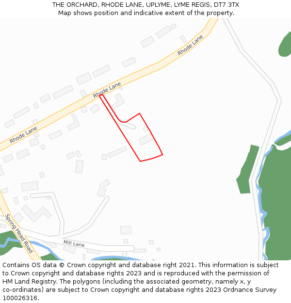 THE ORCHARD, RHODE LANE, UPLYME, LYME REGIS, DT7 3TX: Location map and indicative extent of plot