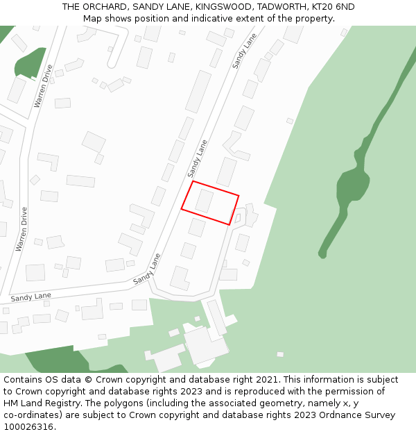 THE ORCHARD, SANDY LANE, KINGSWOOD, TADWORTH, KT20 6ND: Location map and indicative extent of plot