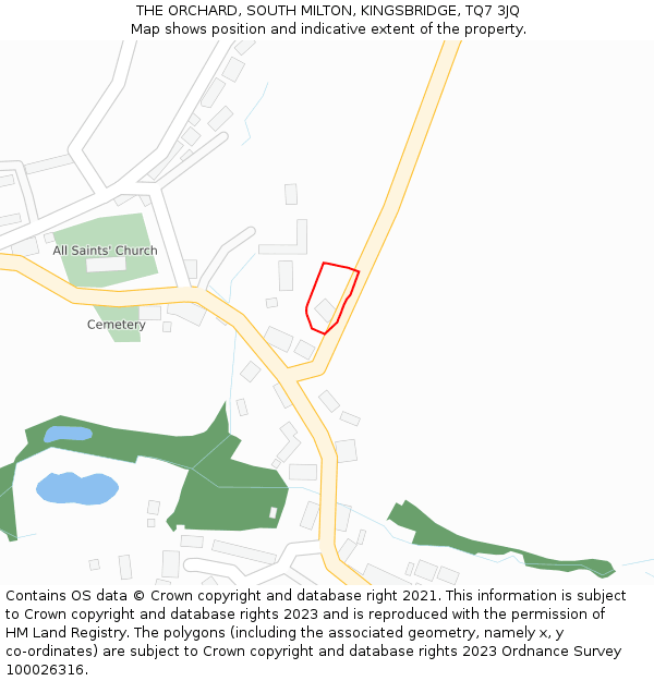 THE ORCHARD, SOUTH MILTON, KINGSBRIDGE, TQ7 3JQ: Location map and indicative extent of plot