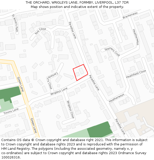THE ORCHARD, WRIGLEYS LANE, FORMBY, LIVERPOOL, L37 7DR: Location map and indicative extent of plot