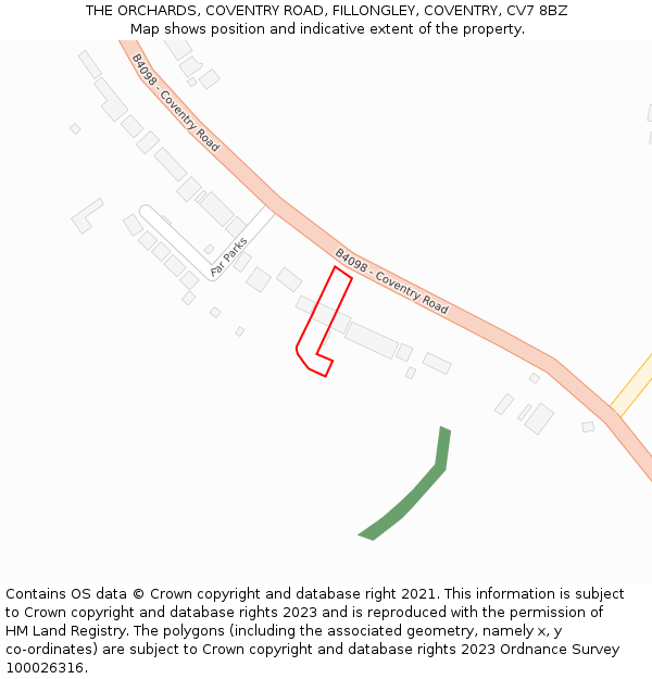 THE ORCHARDS, COVENTRY ROAD, FILLONGLEY, COVENTRY, CV7 8BZ: Location map and indicative extent of plot