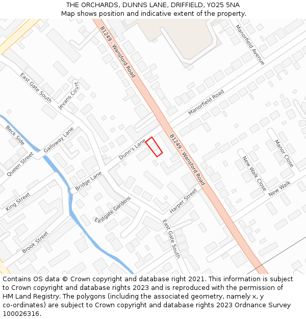 THE ORCHARDS, DUNNS LANE, DRIFFIELD, YO25 5NA: Location map and indicative extent of plot