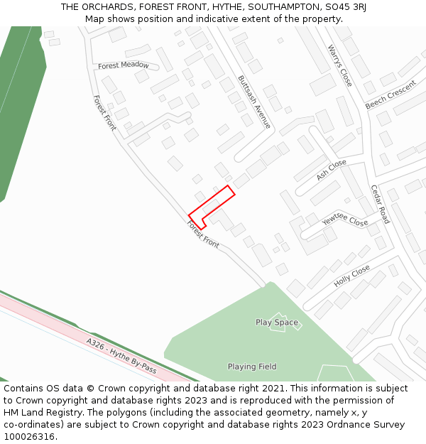 THE ORCHARDS, FOREST FRONT, HYTHE, SOUTHAMPTON, SO45 3RJ: Location map and indicative extent of plot