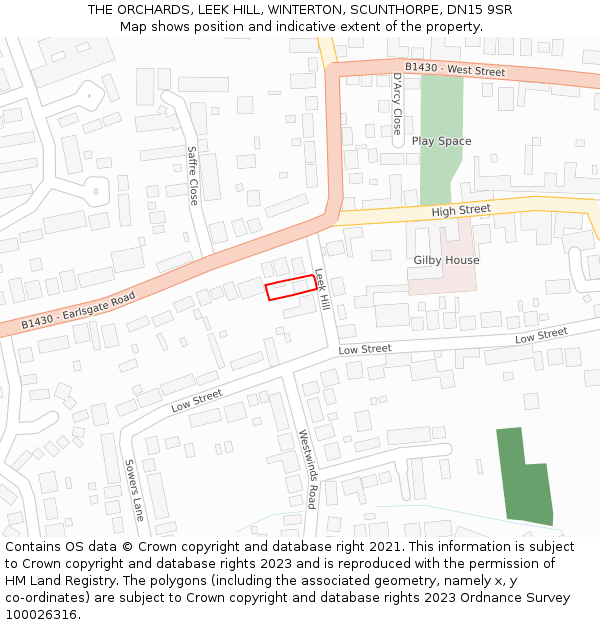 THE ORCHARDS, LEEK HILL, WINTERTON, SCUNTHORPE, DN15 9SR: Location map and indicative extent of plot