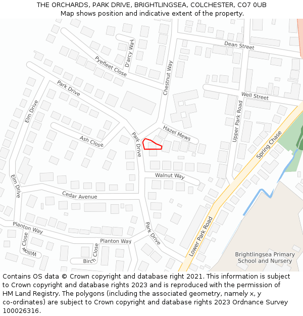 THE ORCHARDS, PARK DRIVE, BRIGHTLINGSEA, COLCHESTER, CO7 0UB: Location map and indicative extent of plot