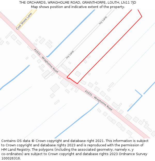 THE ORCHARDS, WRAGHOLME ROAD, GRAINTHORPE, LOUTH, LN11 7JD: Location map and indicative extent of plot