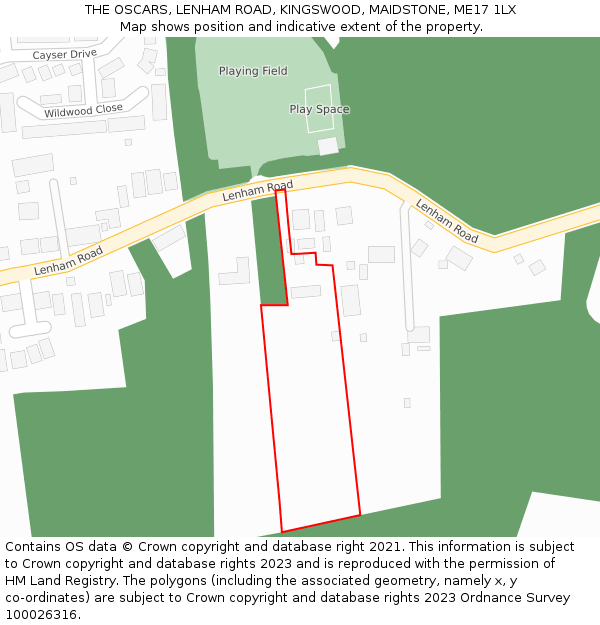 THE OSCARS, LENHAM ROAD, KINGSWOOD, MAIDSTONE, ME17 1LX: Location map and indicative extent of plot