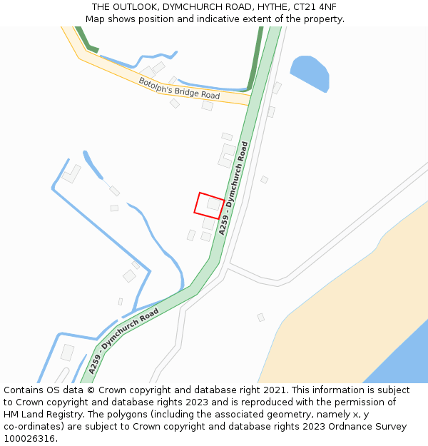 THE OUTLOOK, DYMCHURCH ROAD, HYTHE, CT21 4NF: Location map and indicative extent of plot