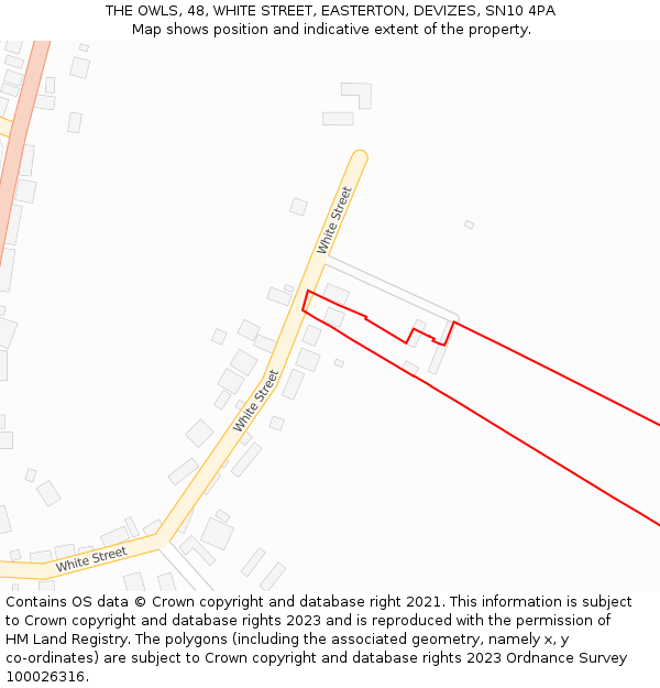 THE OWLS, 48, WHITE STREET, EASTERTON, DEVIZES, SN10 4PA: Location map and indicative extent of plot