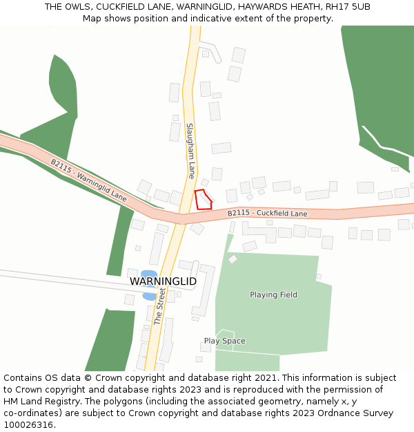 THE OWLS, CUCKFIELD LANE, WARNINGLID, HAYWARDS HEATH, RH17 5UB: Location map and indicative extent of plot