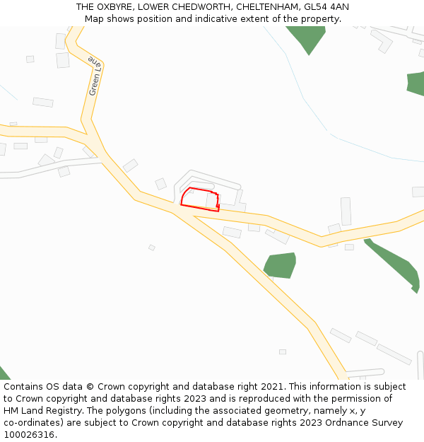 THE OXBYRE, LOWER CHEDWORTH, CHELTENHAM, GL54 4AN: Location map and indicative extent of plot