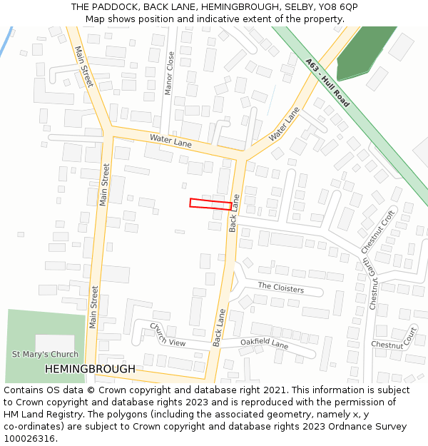 THE PADDOCK, BACK LANE, HEMINGBROUGH, SELBY, YO8 6QP: Location map and indicative extent of plot