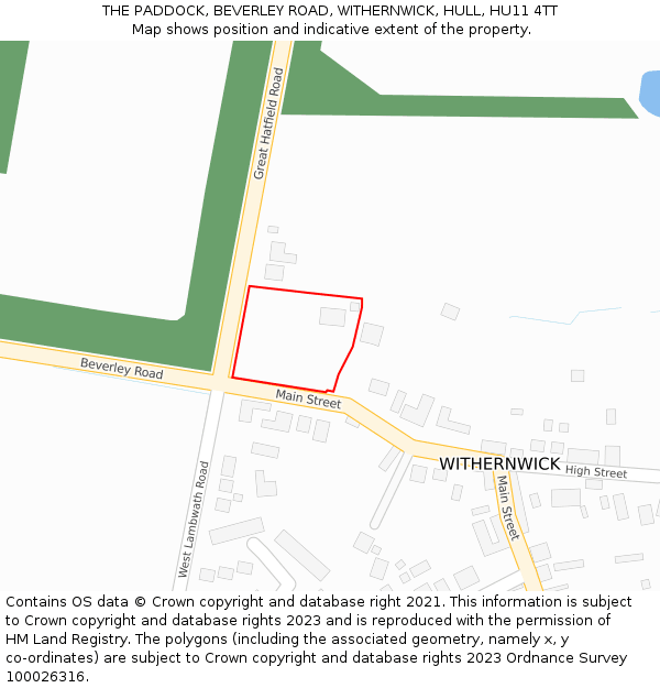 THE PADDOCK, BEVERLEY ROAD, WITHERNWICK, HULL, HU11 4TT: Location map and indicative extent of plot