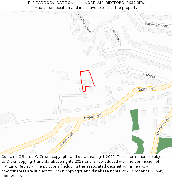 THE PADDOCK, DADDON HILL, NORTHAM, BIDEFORD, EX39 3PW: Location map and indicative extent of plot