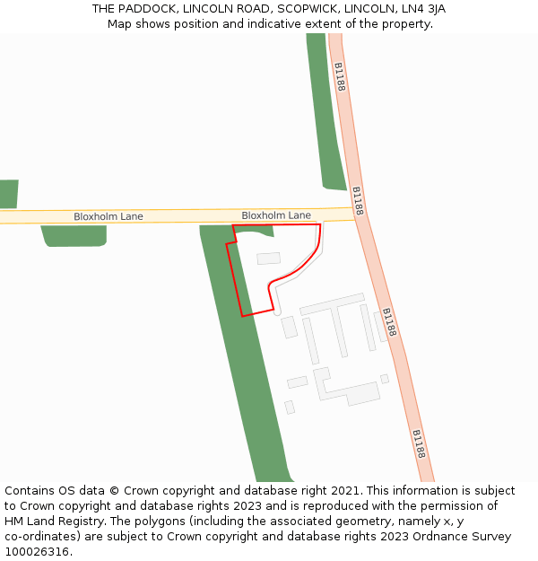 THE PADDOCK, LINCOLN ROAD, SCOPWICK, LINCOLN, LN4 3JA: Location map and indicative extent of plot