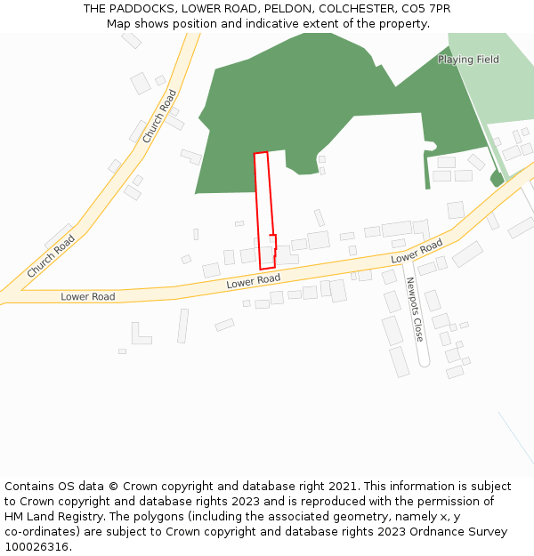 THE PADDOCKS, LOWER ROAD, PELDON, COLCHESTER, CO5 7PR: Location map and indicative extent of plot